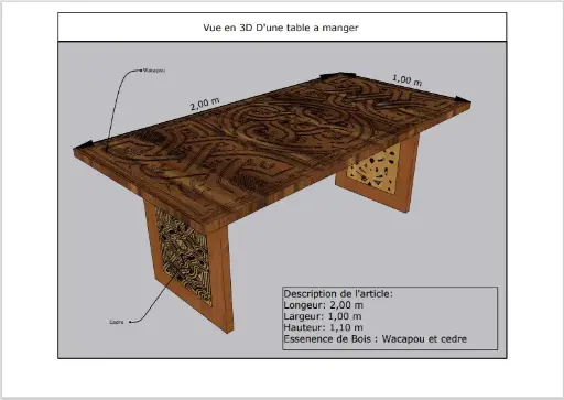 TABLE A MANGE. Pour toute information supplémentaire veuillez nous contacter s'il vous plaît. car le prix varie selon la qualité du bois choisi, ce modèle sont disponibles que sur commande.